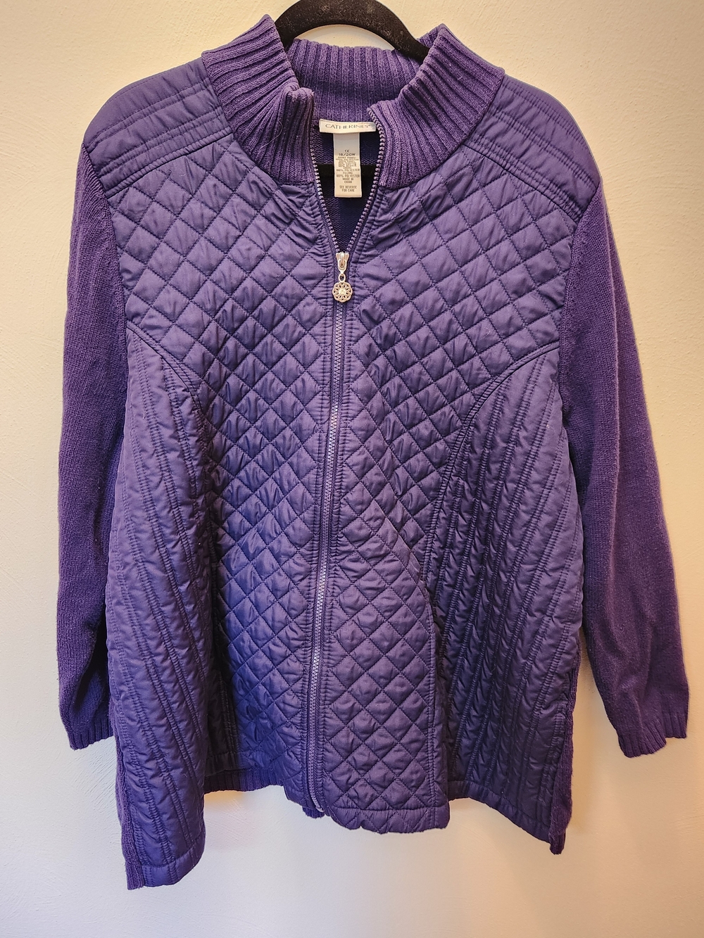 Catherines Quilted Purple/Blue Full-Zip Sweater Jacket Size 1X